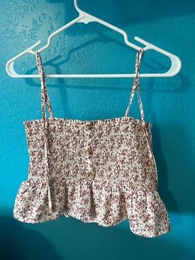Paper Crane White Cami Top with Burgundy Floral Print